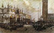 Luigi Querena The People of Venice Raise the Tricolor in Saint Mark's Square oil on canvas